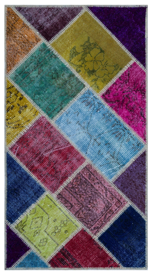 Iskece 25956 Beige Patchwork Wool Handmade Area Rug 2'7" x 4'11"