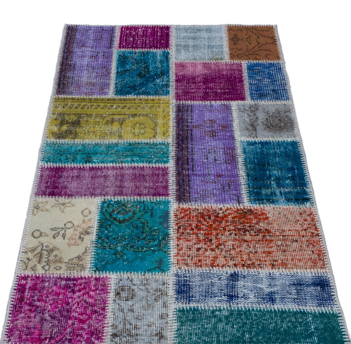Iskece 25964 Blue Patchwork Wool Handmade Area Rug 2'7" x 4'11"