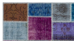 Iskece 25964 Blue Patchwork Wool Handmade Area Rug 2'7" x 4'11"