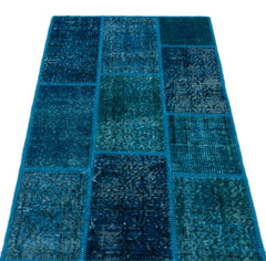 Iskece 25967 Turquoise Patchwork Wool Handmade Area Rug 2'7" x 4'11"