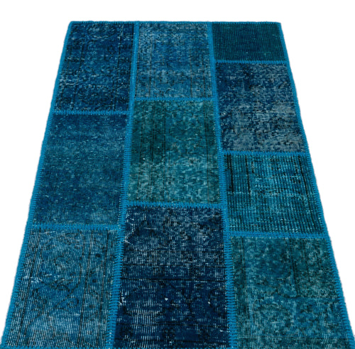 Iskece 25967 Turquoise Patchwork Wool Handmade Area Rug 2'7" x 4'11"