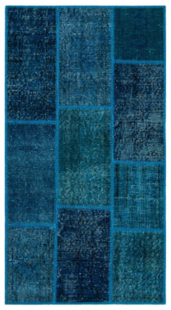 Iskece 25967 Turquoise Patchwork Wool Handmade Area Rug 2'7" x 4'11"