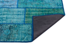 Iskece 25968 Turquoise Patchwork Wool Handmade Area Rug 2'7" x 4'11"