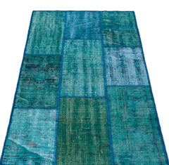 Iskece 25968 Turquoise Patchwork Wool Handmade Area Rug 2'7" x 4'11"
