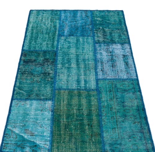 Iskece 25968 Turquoise Patchwork Wool Handmade Area Rug 2'7" x 4'11"