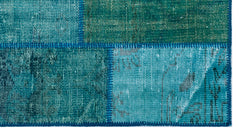 Iskece 25968 Turquoise Patchwork Wool Handmade Area Rug 2'7" x 4'11"