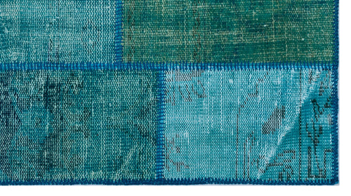 Iskece 25968 Turquoise Patchwork Wool Handmade Area Rug 2'7" x 4'11"