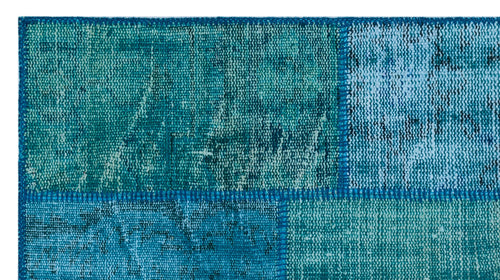 Iskece 25968 Turquoise Patchwork Wool Handmade Area Rug 2'7" x 4'11"