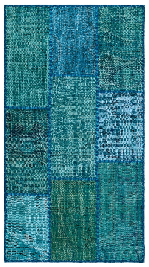 Iskece 25968 Turquoise Patchwork Wool Handmade Area Rug 2'7" x 4'11"