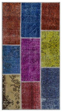 Iskece 25970 Beige Patchwork Wool Handmade Area Rug 2'7" x 4'11"