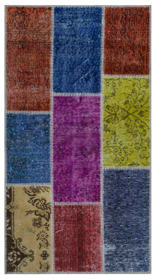 Iskece 25970 Beige Patchwork Wool Handmade Area Rug 2'7" x 4'11"