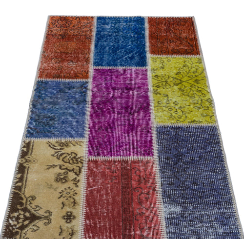 Iskece 25970 Beige Patchwork Wool Handmade Area Rug 2'7" x 4'11"