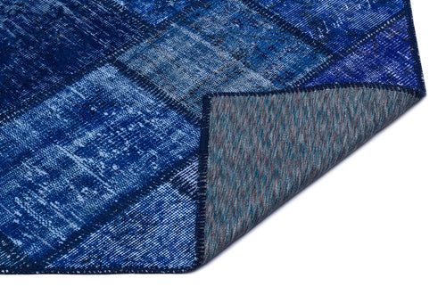 Iskece 25976 Blue Patchwork Wool Handmade Area Rug 2'7" x 4'11"