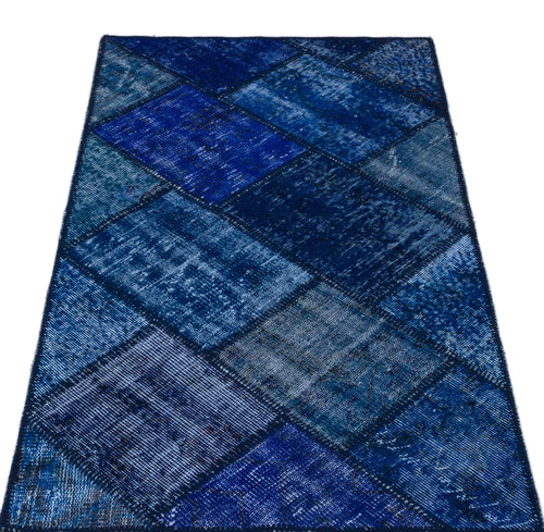 Iskece 25976 Blue Patchwork Wool Handmade Area Rug 2'7" x 4'11"