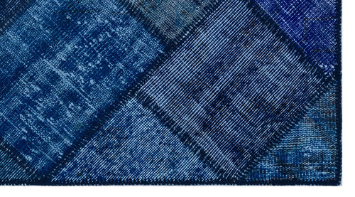 Iskece 25976 Blue Patchwork Wool Handmade Area Rug 2'7" x 4'11"
