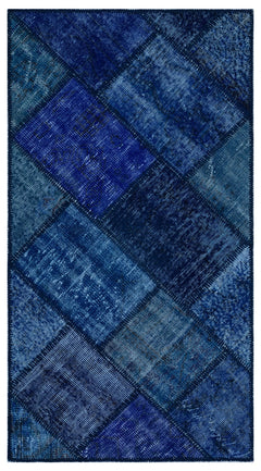 Iskece 25976 Blue Patchwork Wool Handmade Area Rug 2'7" x 4'11"