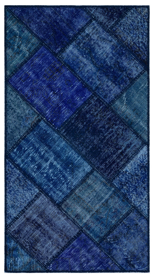 Iskece 25976 Blue Patchwork Wool Handmade Area Rug 2'7" x 4'11"