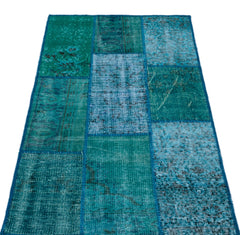 Iskece 25977 Turquoise Patchwork Wool Handmade Area Rug 2'7" x 4'11"