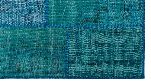 Iskece 25977 Turquoise Patchwork Wool Handmade Area Rug 2'7" x 4'11"