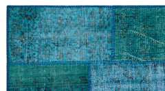 Iskece 25977 Turquoise Patchwork Wool Handmade Area Rug 2'7" x 4'11"