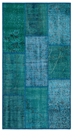 Iskece 25977 Turquoise Patchwork Wool Handmade Area Rug 2'7" x 4'11"