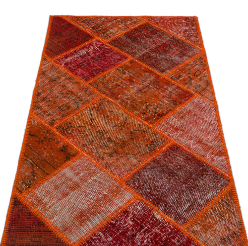 Iskece 25980 Red Patchwork Wool Handmade Area Rug 2'7" x 4'11"
