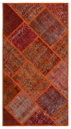 Iskece 25980 Red Patchwork Wool Handmade Area Rug 2'7" x 4'11"