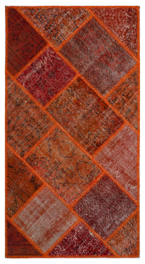 Iskece 25980 Red Patchwork Wool Handmade Area Rug 2'7" x 4'11"