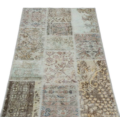 Iskece 25993 Beige Patchwork Wool Handmade Area Rug 2'7" x 4'11"