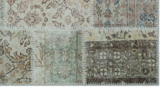 Iskece 25993 Beige Patchwork Wool Handmade Area Rug 2'7" x 4'11"
