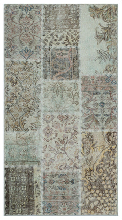 Iskece 25993 Beige Patchwork Wool Handmade Area Rug 2'7" x 4'11"