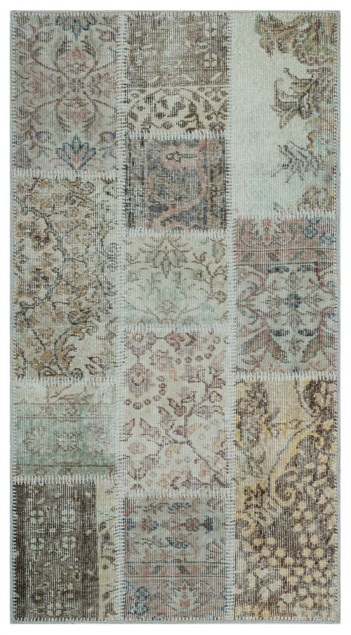 Iskece 25993 Beige Patchwork Wool Handmade Area Rug 2'7" x 4'11"
