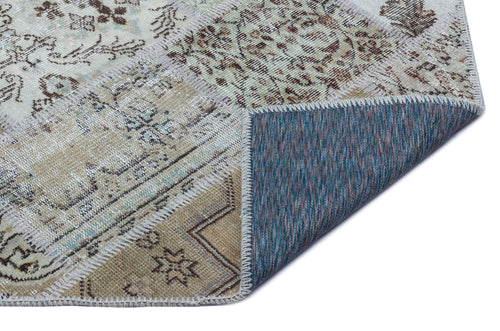 Iskece 25999 Beige Patchwork Wool Handmade Area Rug 2'7" x 4'11"