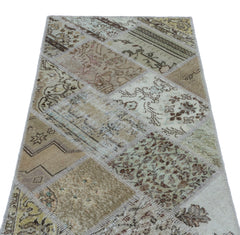 Iskece 25999 Beige Patchwork Wool Handmade Area Rug 2'7" x 4'11"