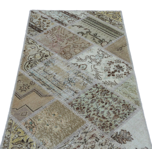 Iskece 25999 Beige Patchwork Wool Handmade Area Rug 2'7" x 4'11"