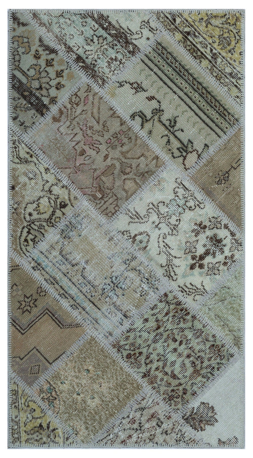 Iskece 25999 Beige Patchwork Wool Handmade Area Rug 2'7" x 4'11"