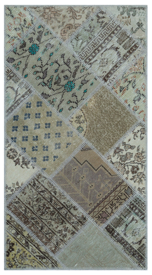 Iskece 26001 Beige Patchwork Wool Handmade Area Rug 2'7" x 4'11"