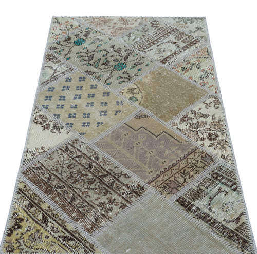 Iskece 26001 Beige Patchwork Wool Handmade Area Rug 2'7" x 4'11"