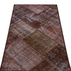 Iskece 26011 Brown Patchwork Wool Handmade Area Rug 2'7" x 4'11"