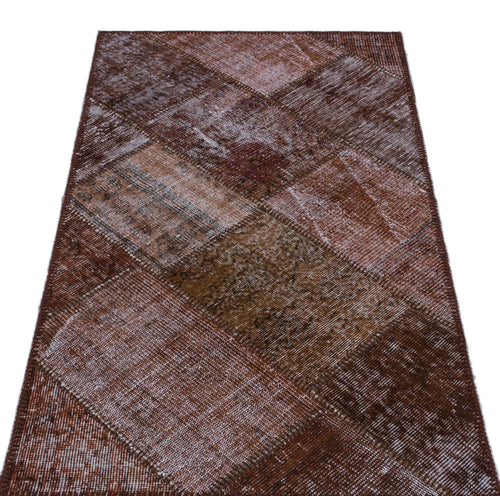Iskece 26011 Brown Patchwork Wool Handmade Area Rug 2'7" x 4'11"