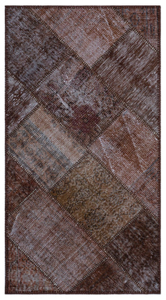 Iskece 26011 Brown Patchwork Wool Handmade Area Rug 2'7" x 4'11"