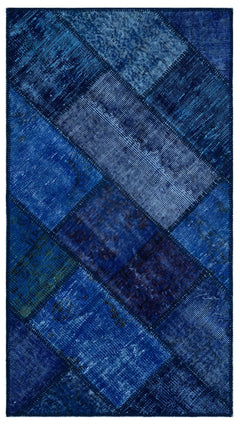 Iskece 26024 Blue Patchwork Wool Handmade Area Rug 2'7" x 4'11"