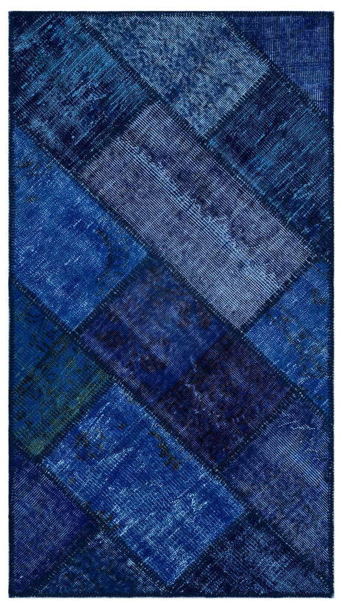 Iskece 26024 Blue Patchwork Wool Handmade Area Rug 2'7" x 4'11"