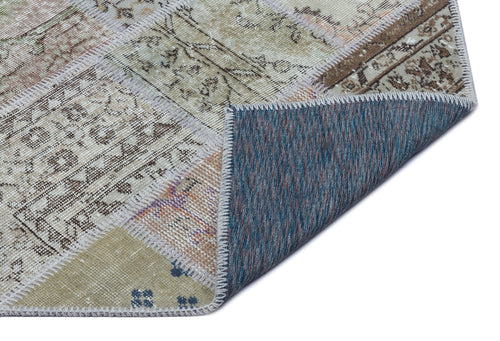 Iskece 26026 Beige Patchwork Wool Handmade Area Rug 2'7" x 4'11"