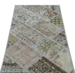 Iskece 26026 Beige Patchwork Wool Handmade Area Rug 2'7" x 4'11"