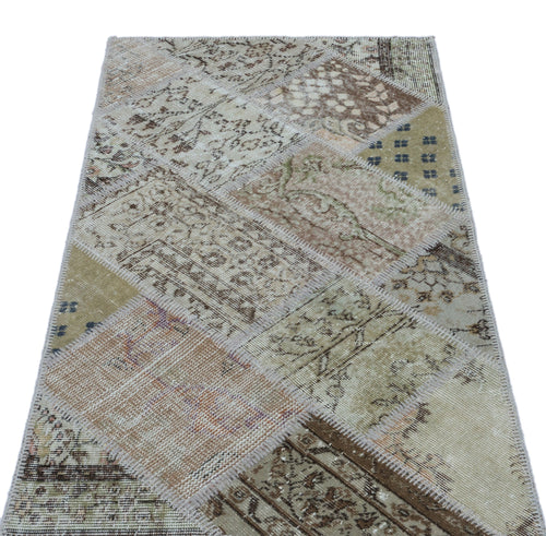 Iskece 26026 Beige Patchwork Wool Handmade Area Rug 2'7" x 4'11"