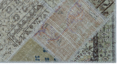 Iskece 26026 Beige Patchwork Wool Handmade Area Rug 2'7" x 4'11"