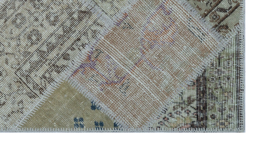 Iskece 26026 Beige Patchwork Wool Handmade Area Rug 2'7" x 4'11"