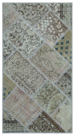 Iskece 26026 Beige Patchwork Wool Handmade Area Rug 2'7" x 4'11"