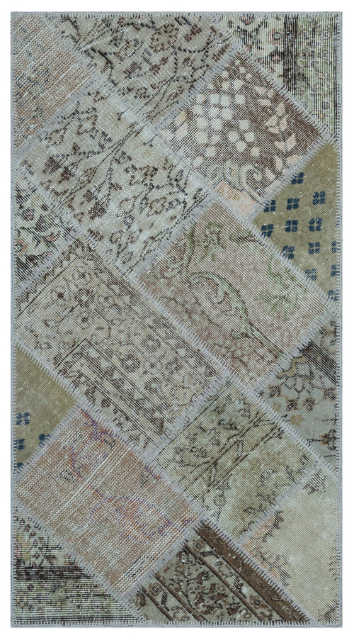 Iskece 26026 Beige Patchwork Wool Handmade Area Rug 2'7" x 4'11"